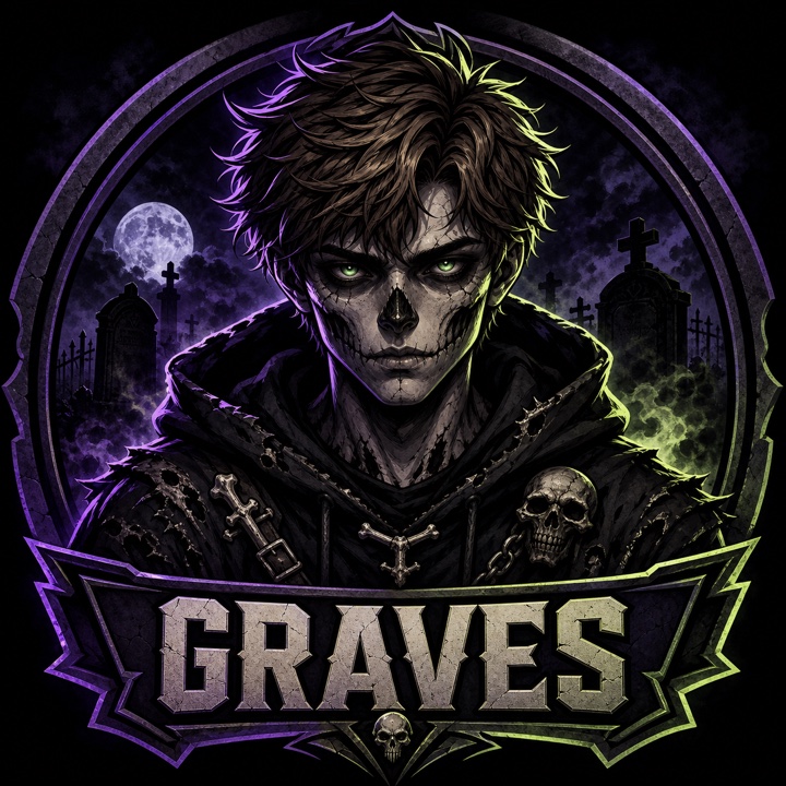 Gothic zombie mascot avatar with a Graves nameplate and subtle facial influence from the uploaded photo.