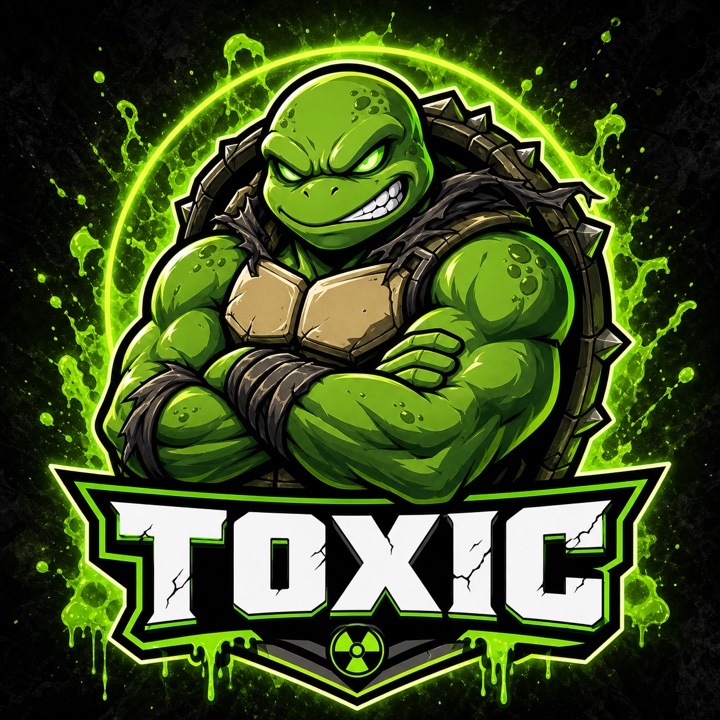 Finished toxic turtle mascot avatar labeled TOXIC.